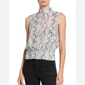 FRAME sleeveless snake print blouse, grey and white silk